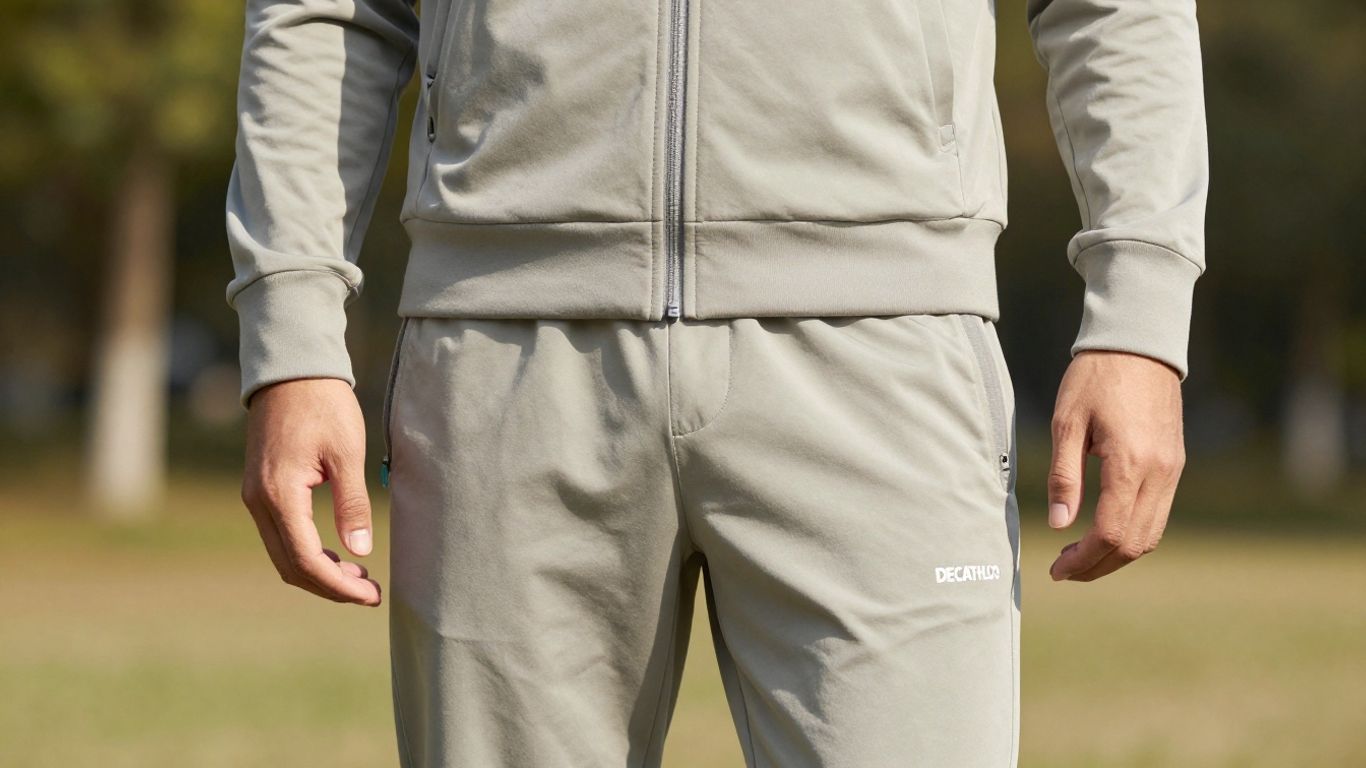 Bărbat în trening Decathlon, confortabil și stilat.