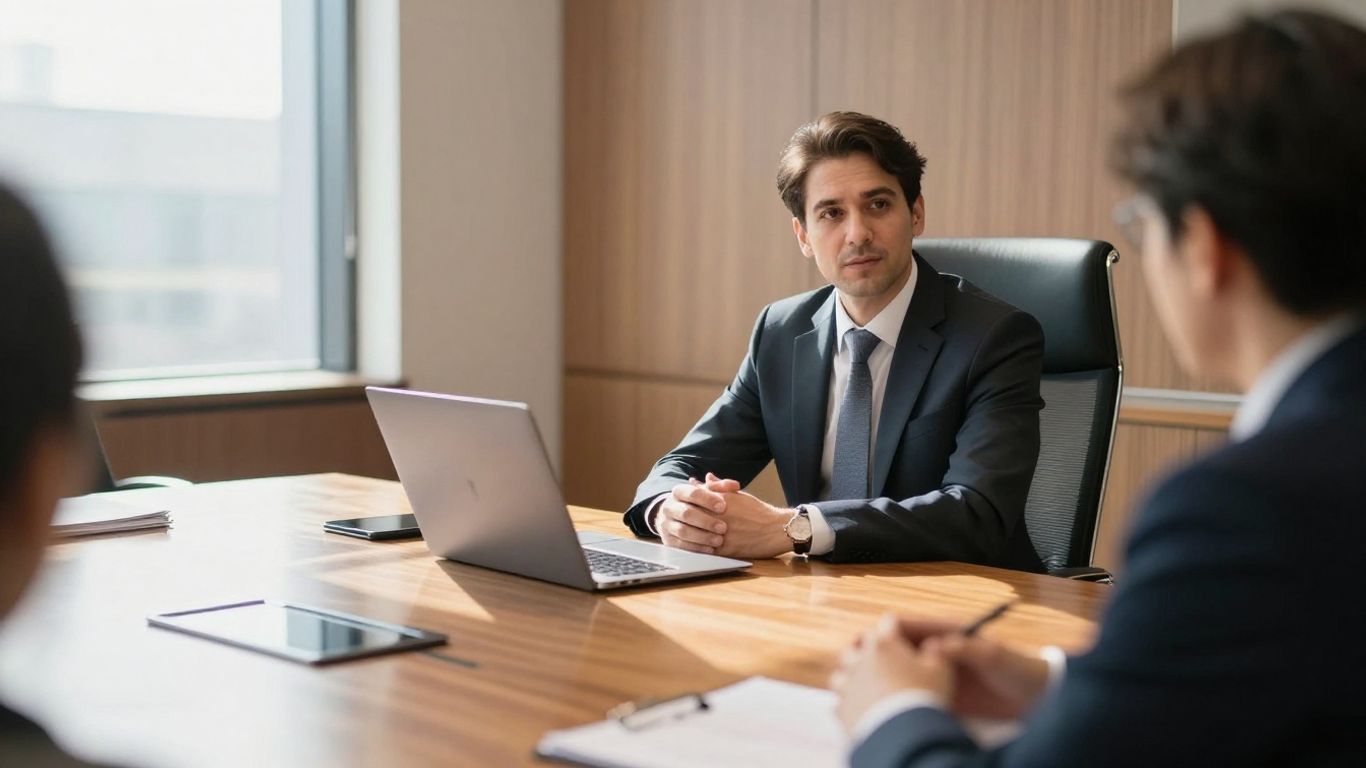 Executive chair leading a boardroom meeting.