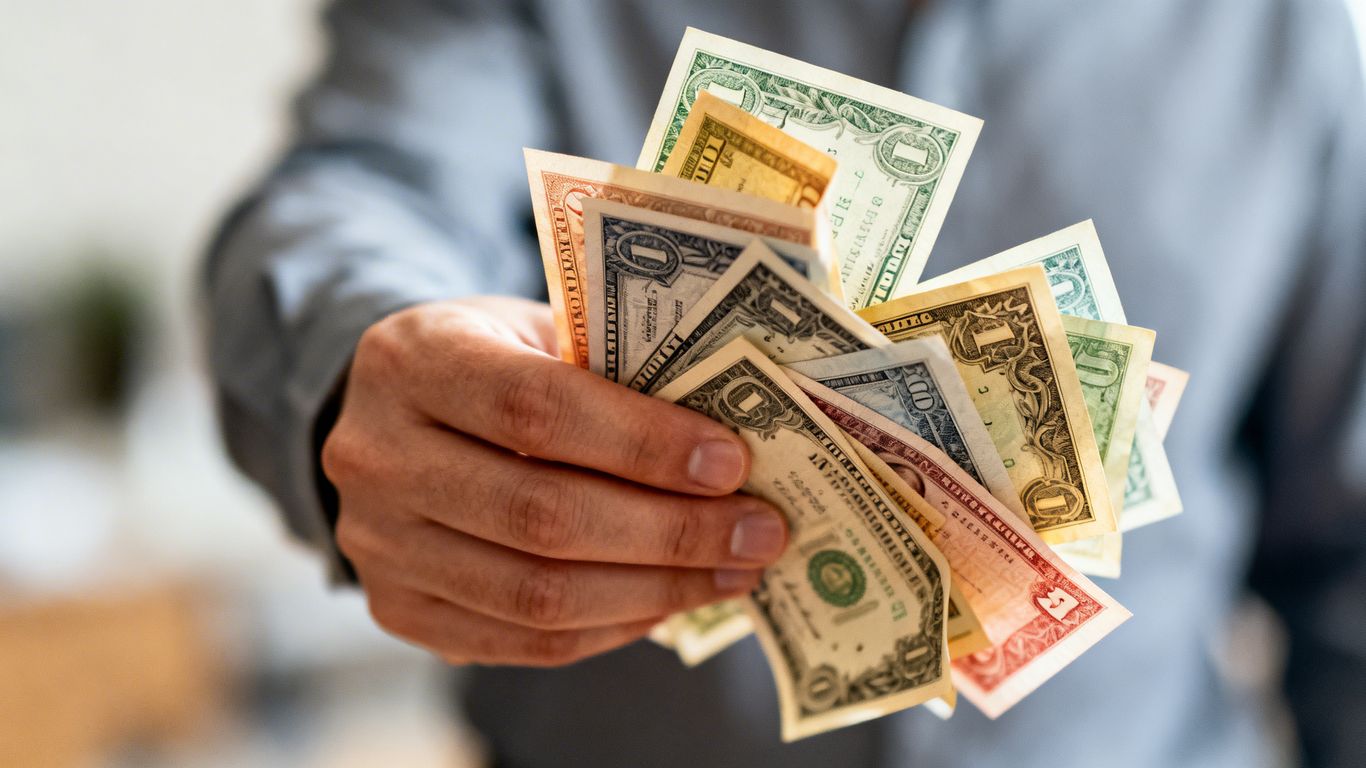 Hand holding intertwined stock certificates, representing portfolio combinations.