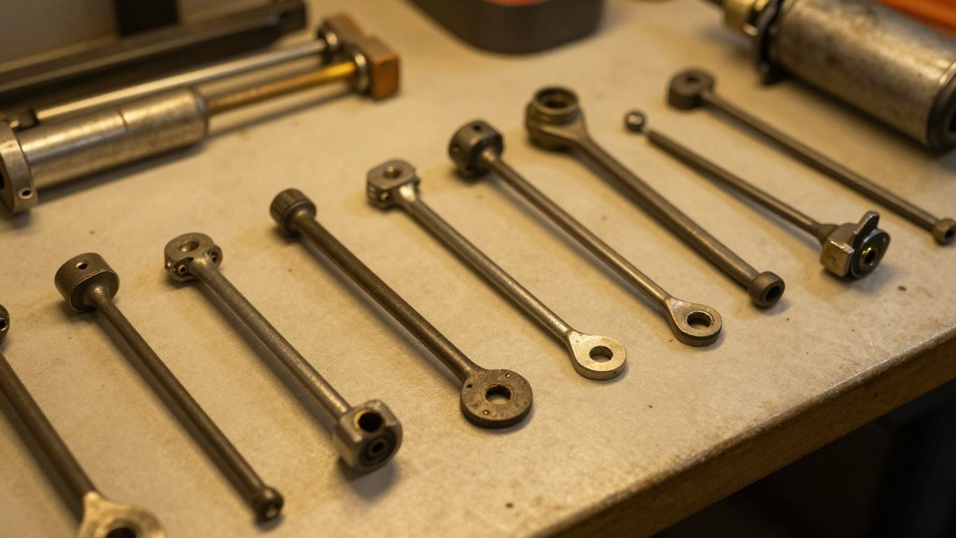 Audi starter beside tools on a clean workshop bench