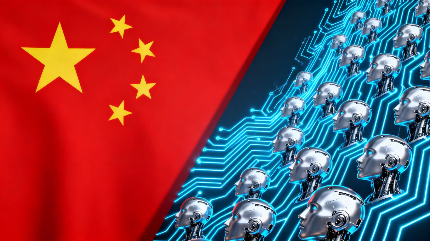 Chinese flag and AI symbol separated, indicating a boycott.