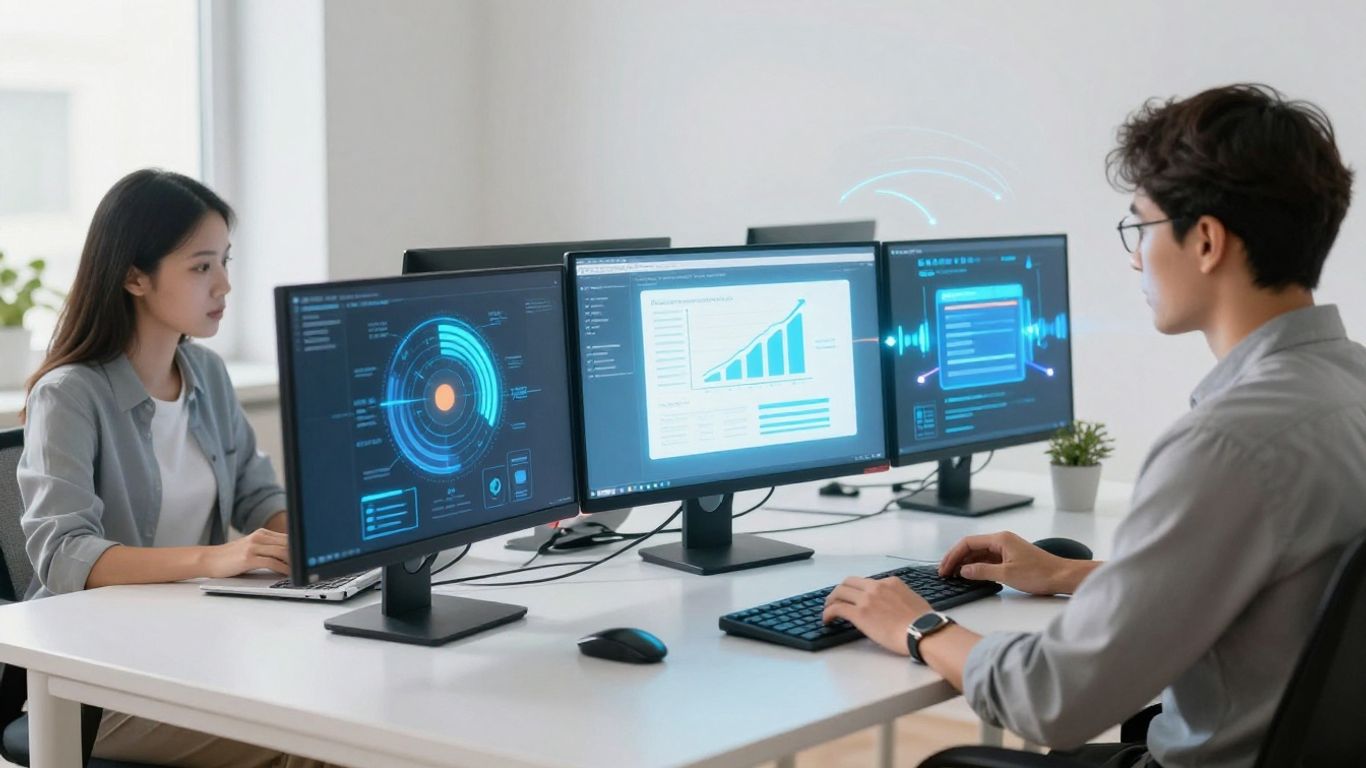 Automated sales funnel diagram with glowing lines.