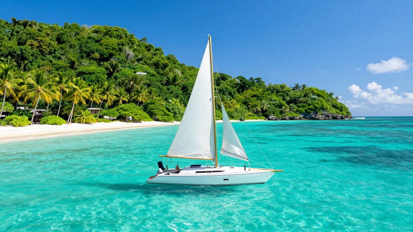 Luxury yacht sailing in a tropical paradise