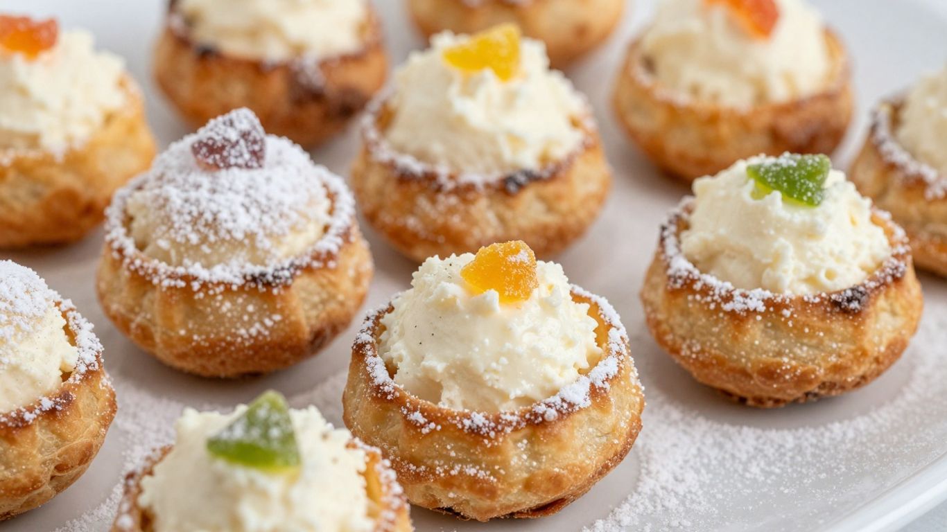 Traditional Maltese kannoli with ricotta filling and powdered sugar.