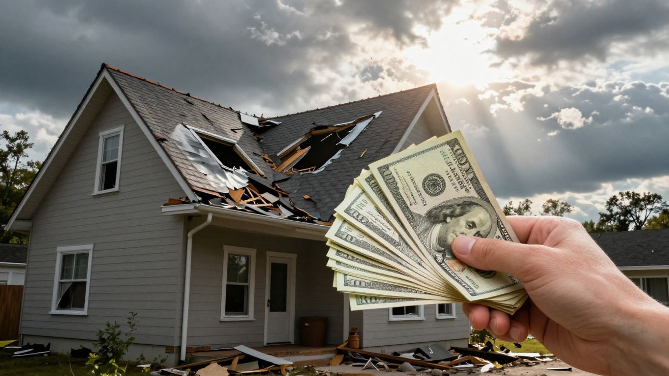 House with storm damage and money for repairs