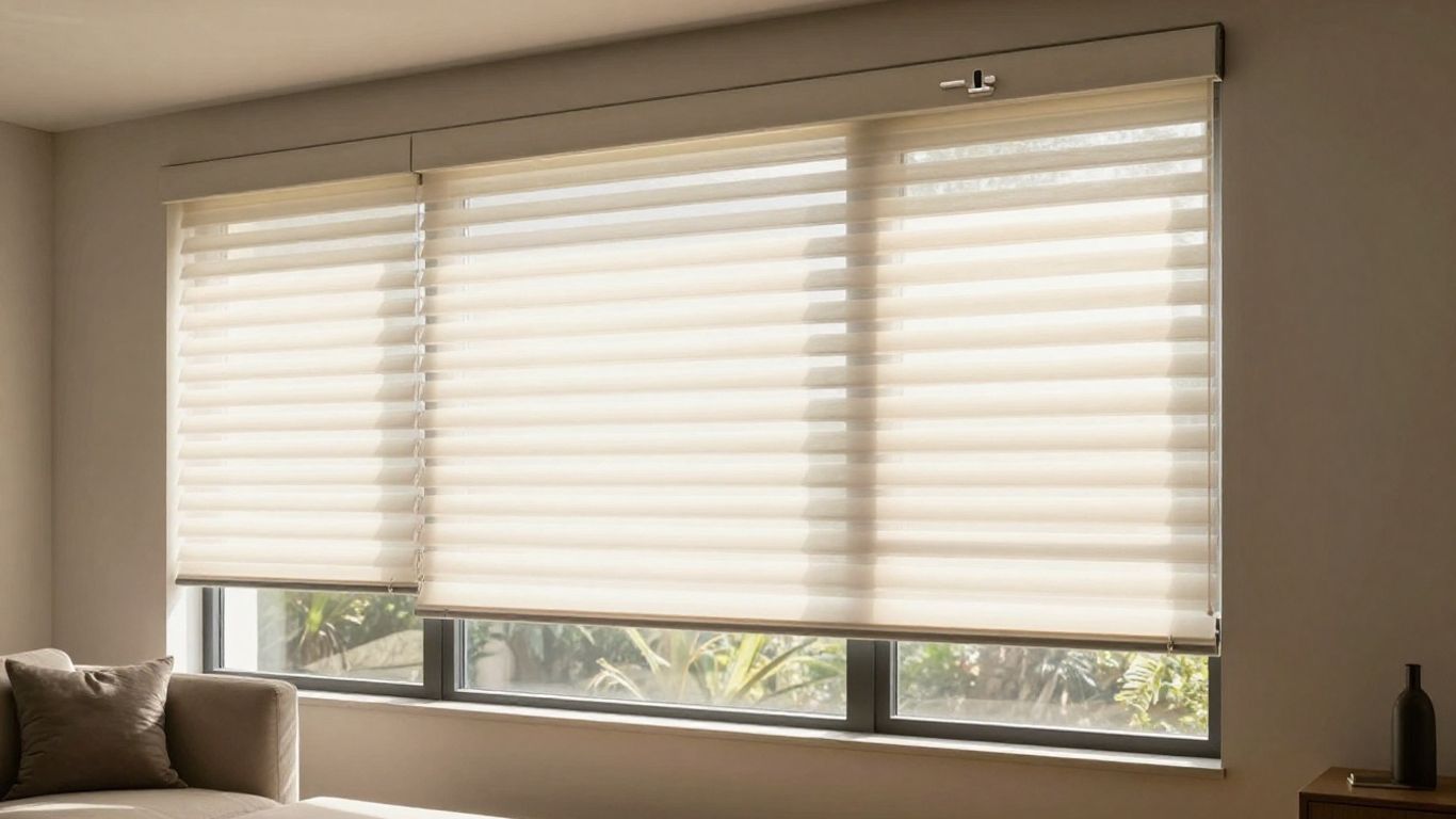 Motorized window blinds in a modern Bergen County home.