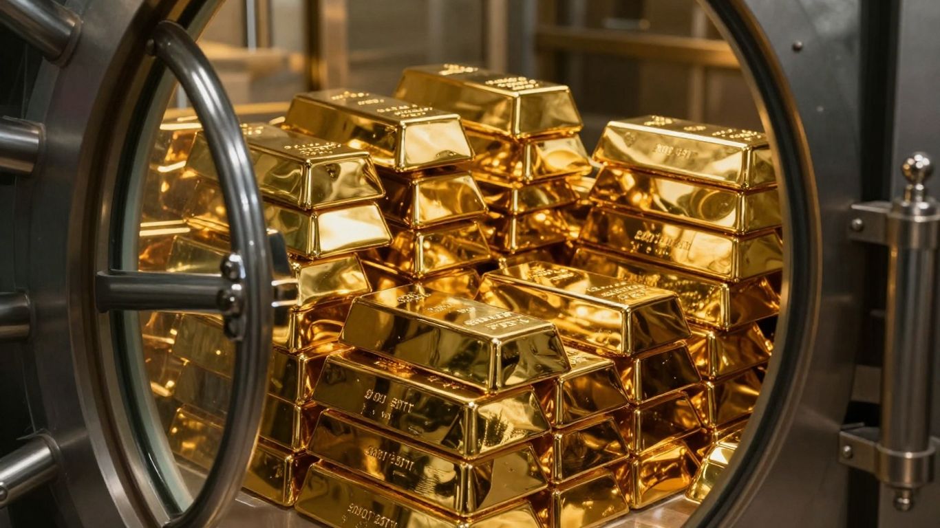 安全金库中的金条。