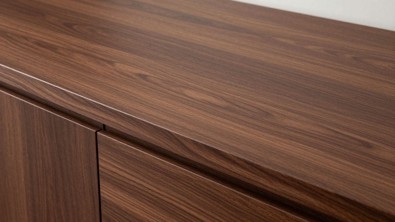 Walnut laminate kitchen worktop with wood grain texture.