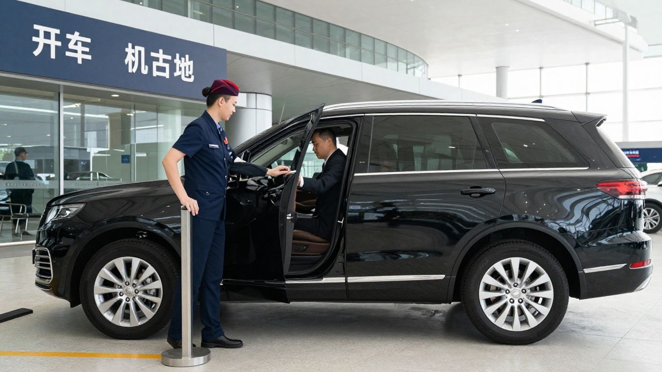 Luxury vehicle parked at airport arrival