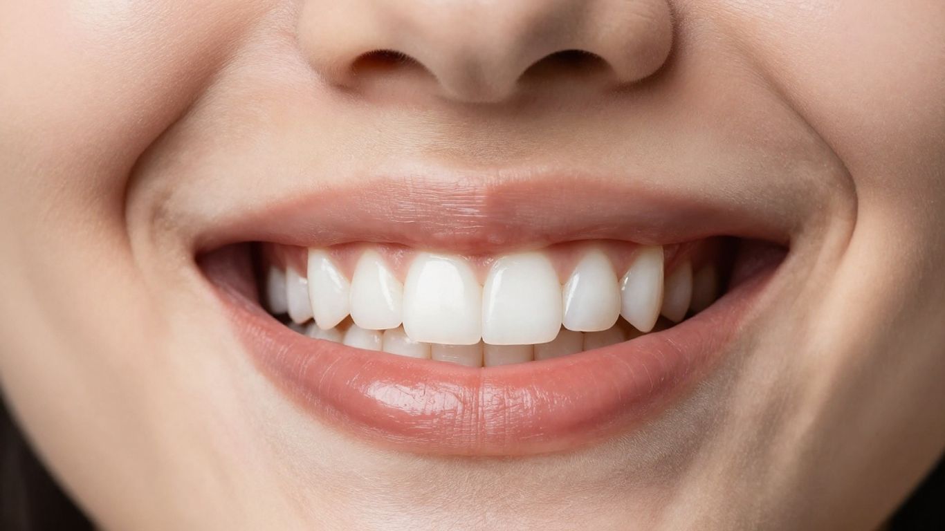 Strahlendes Lächeln mit perfekten weißen Zähnen