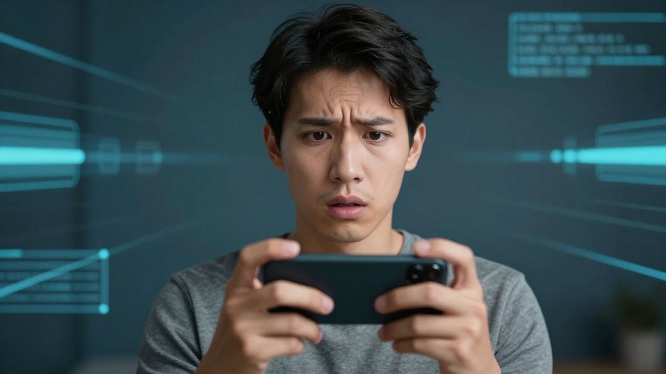 Person concerned about AI voice cloning scam on phone.