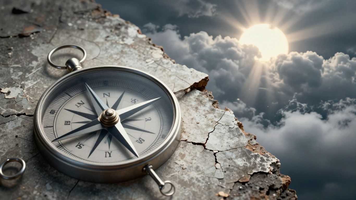 Boussole dans une tempête avec un rayon de soleil