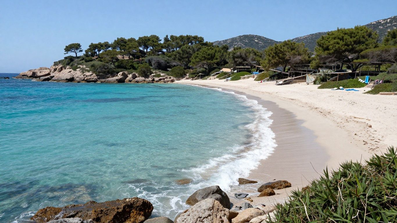 Turquoise water lapping along Santa Giulia's pale sandy shore
