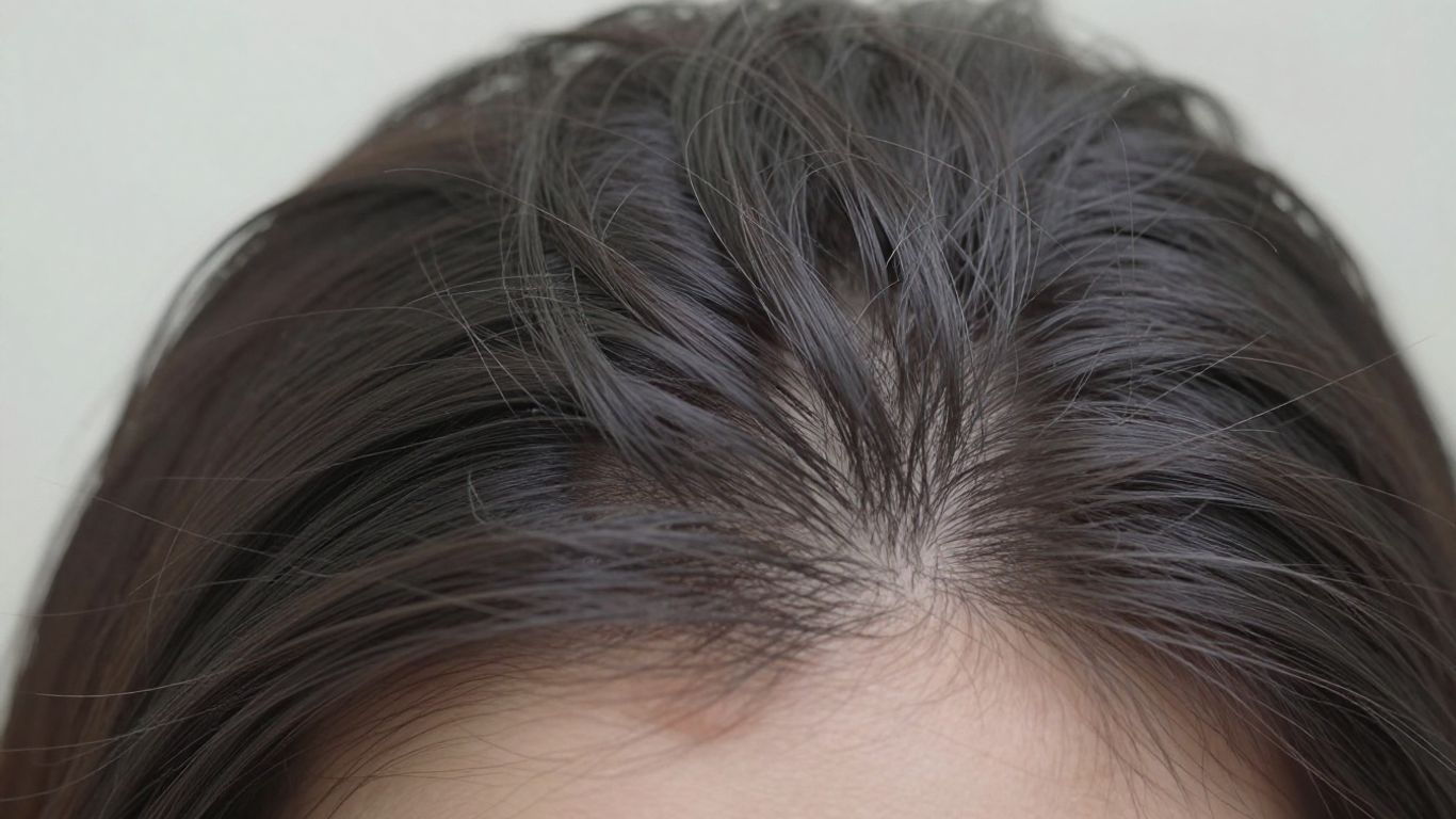 Close-up of fallen hair strands on a scalp.