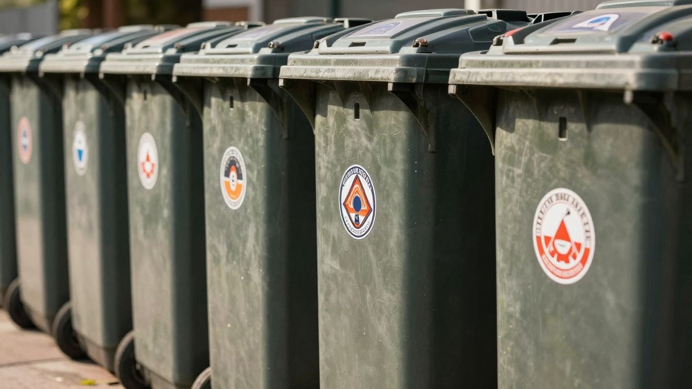 Stylish wheelie bin stickers on outdoor bins.