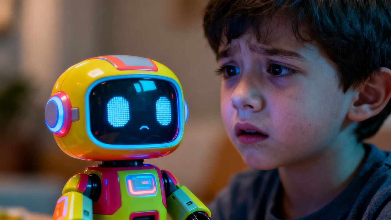Child looking confused by an AI toy.
