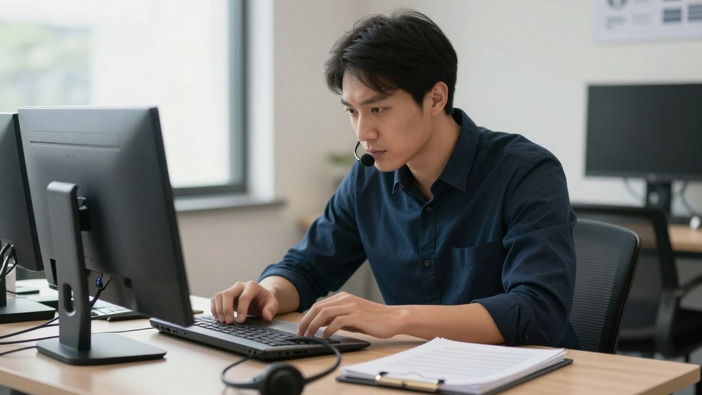 Support specialist reviewing a service request