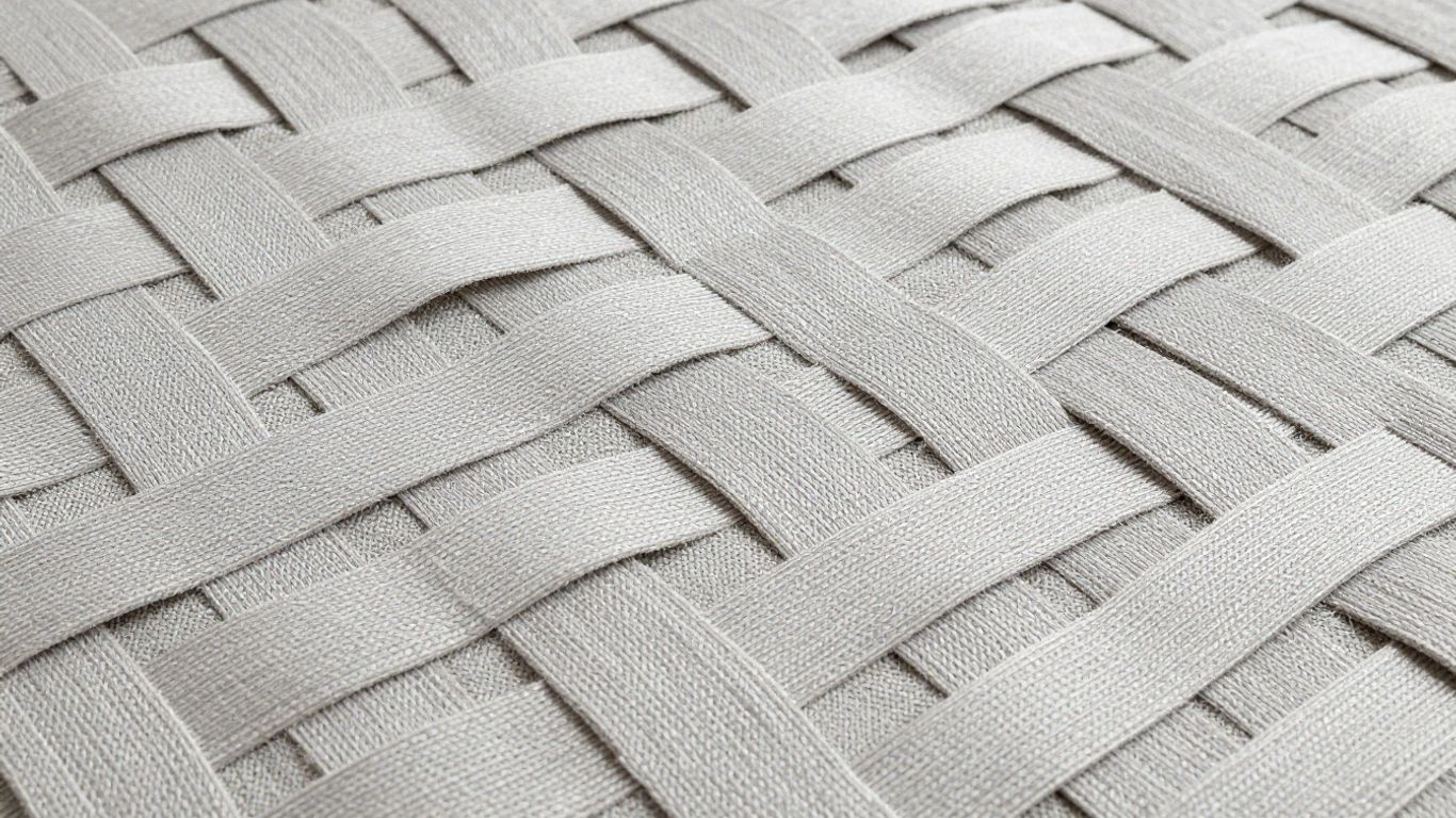 Upholstery webbing interlaced in a crisscross pattern.