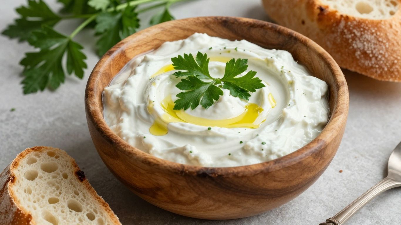 Creamy Greek skordalia garlic dip with parsley and olive oil.