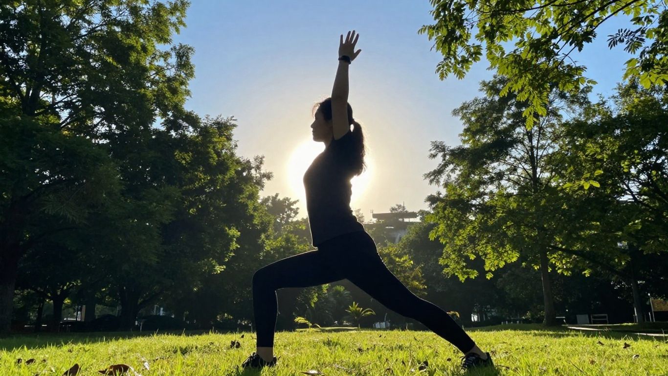 Person stretching at sunrise, healthy lifestyle.