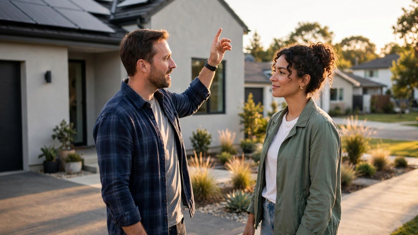 A homeowner discussing rooftop solar with a neighbor