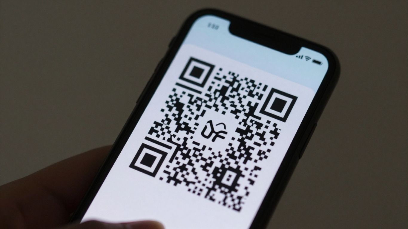 Smartphone displaying a QR code.