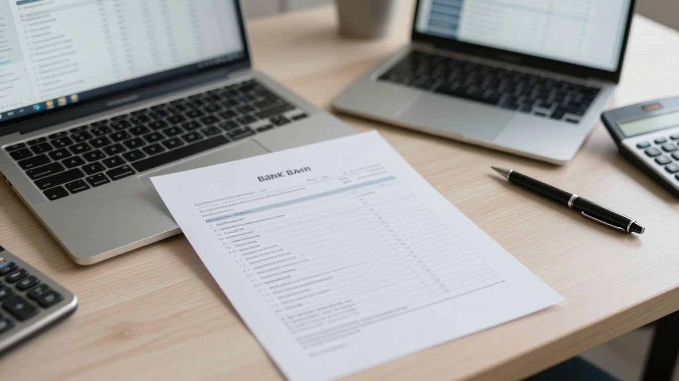 Bank transactions and accounting records on a desk