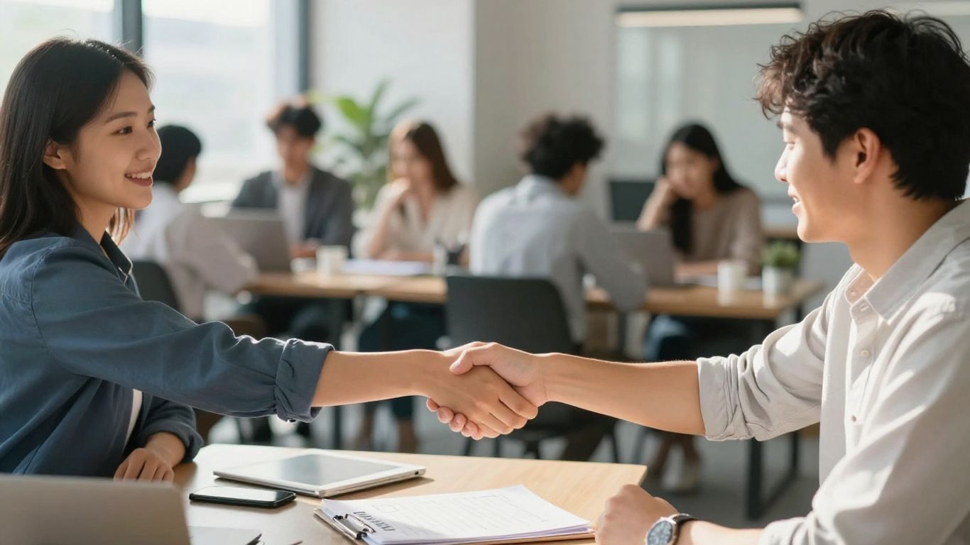 Handshake symbolizing H1B visa approval and professional collaboration.