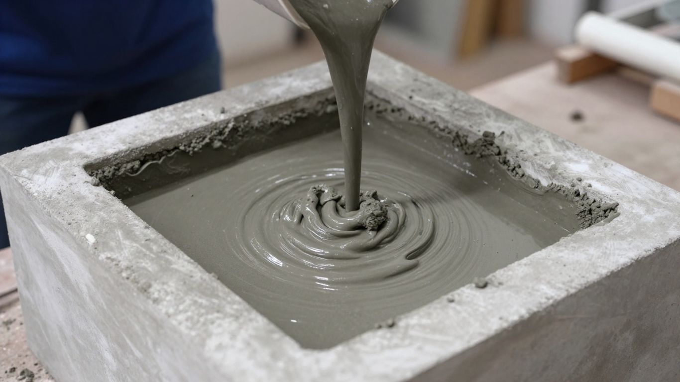 Pouring concrete for a DIY kitchen worktop.