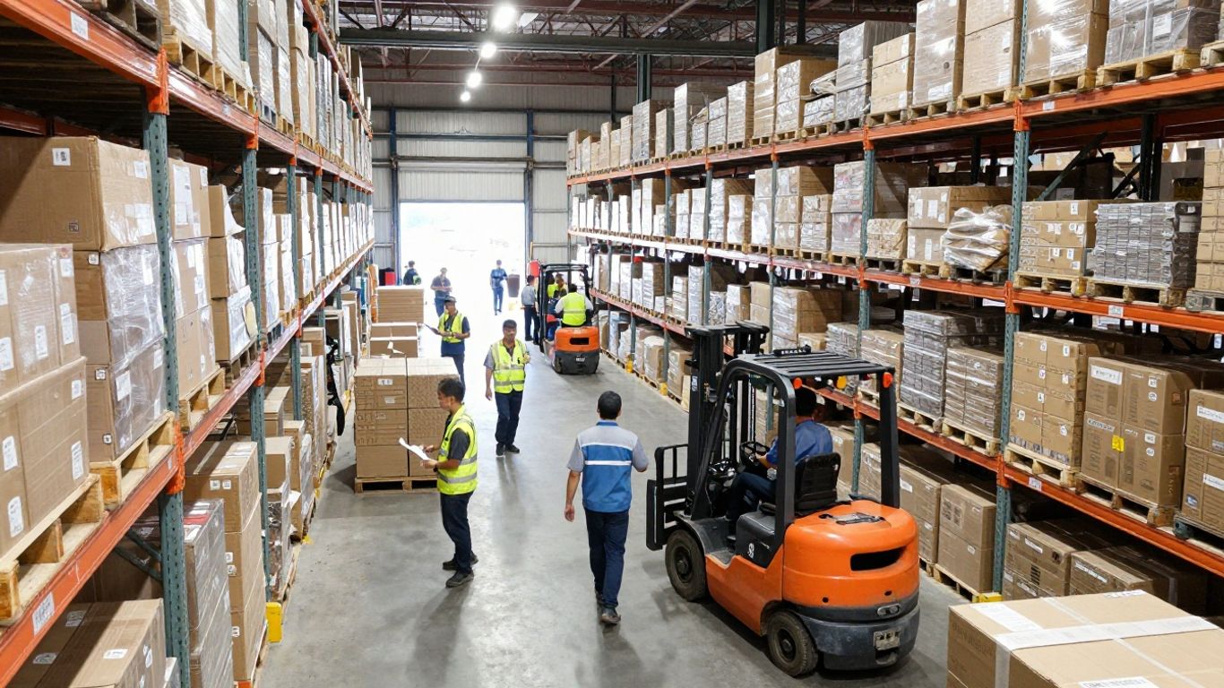 Distribution center operations team working efficiently.