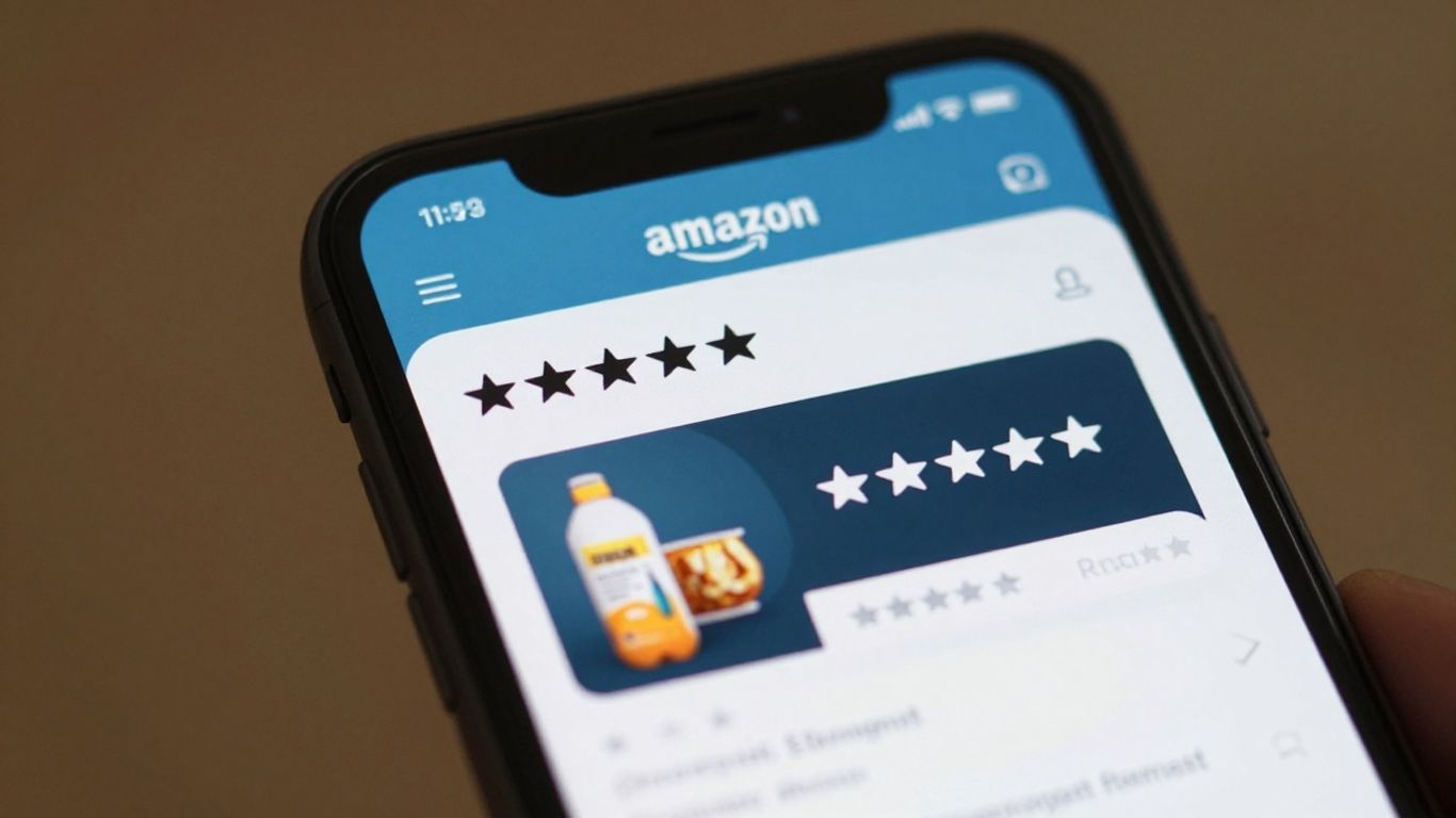 Amazon product listing on a smartphone screen.