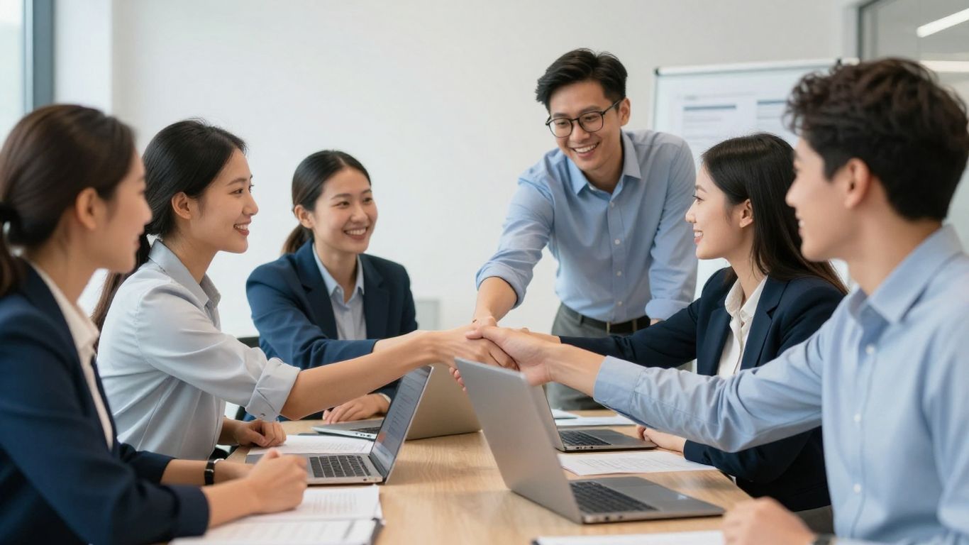 Internationale Fachkräfte arbeiten zusammen im Büro.