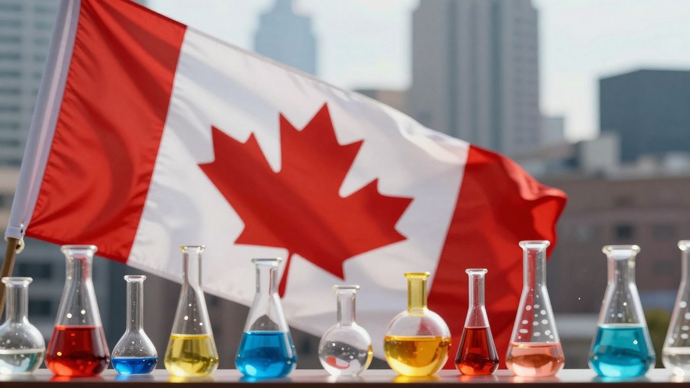 Canadian flag and research vials