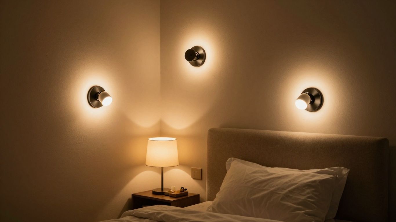 Bedroom with stylish plug-in wall sconces