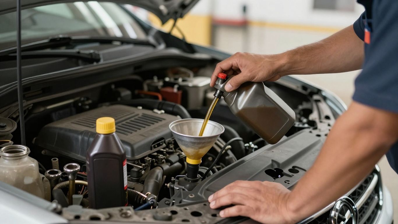 Mechanic checking oil level under hood
