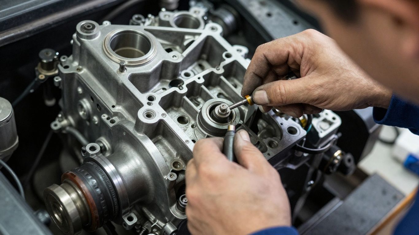 Close-up check of engine component