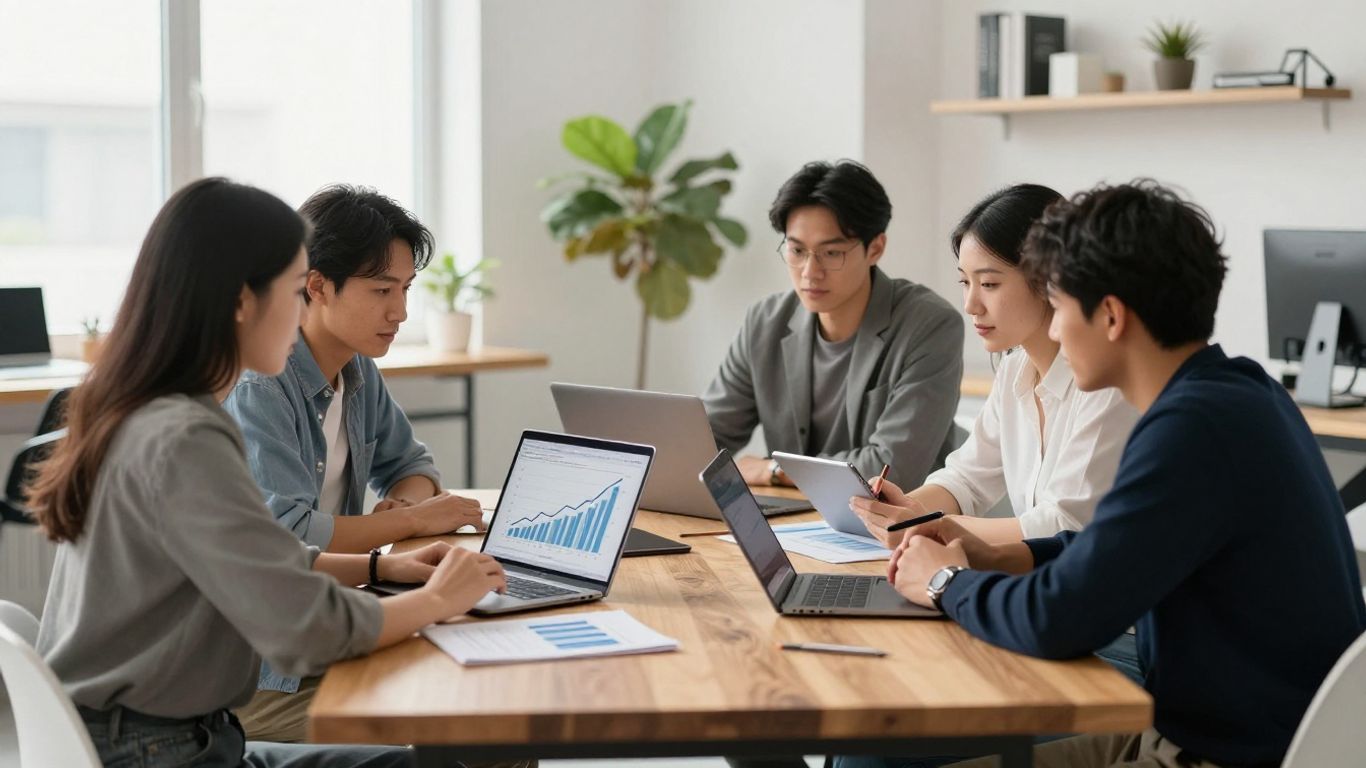 Agency team analyzing social media performance