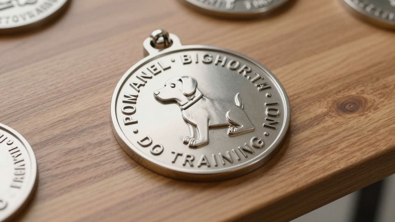 A close up badge showing professional dog training certification