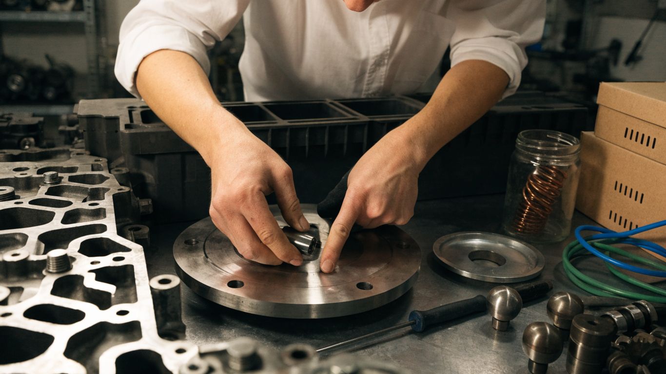 Engine specialist inspecting a clean industrial engine