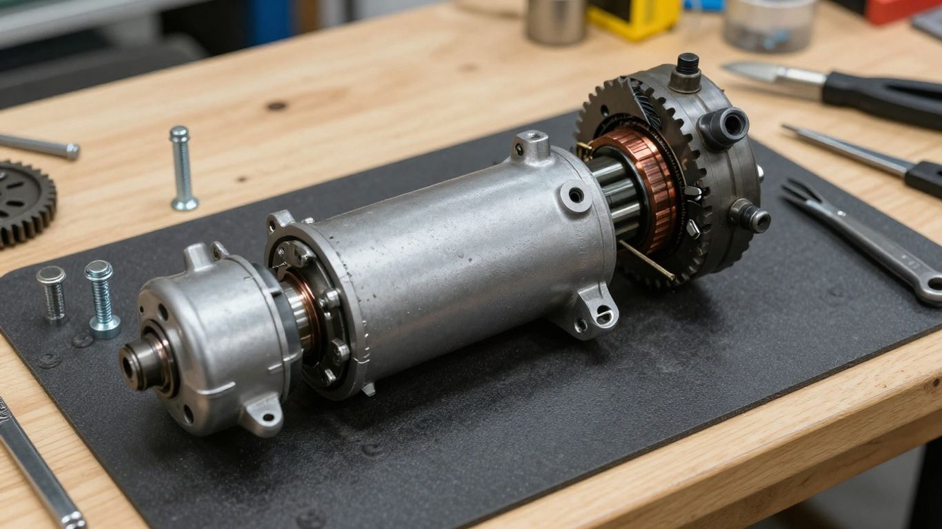 Bench with starter motor components arranged