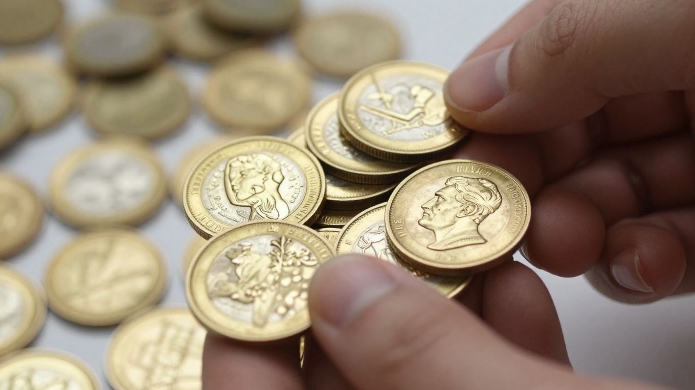 Pièces d'or de collection, main tenant des pièces, vente d'or