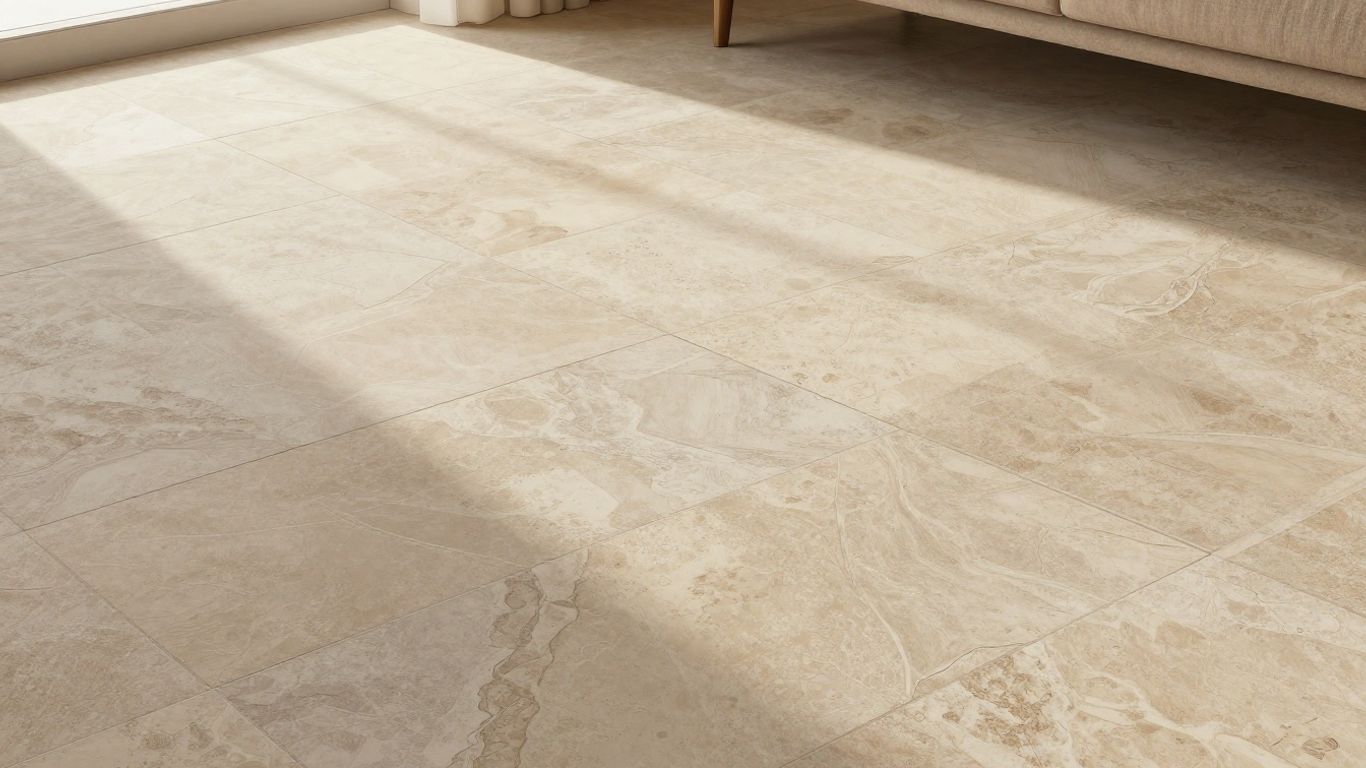 Sketch of limestone flooring in a living room.