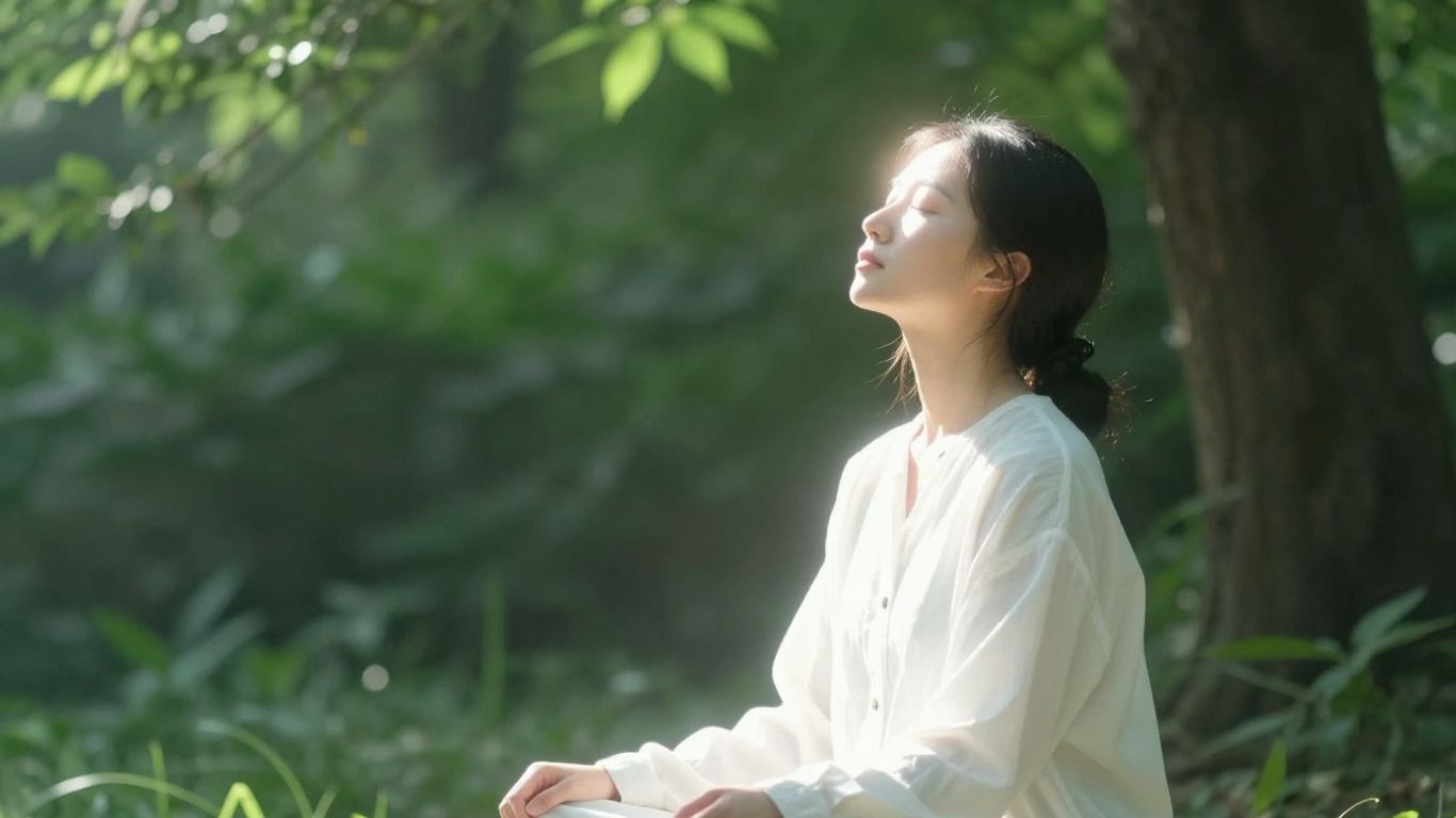 Person meditating in nature, achieving mental focus.