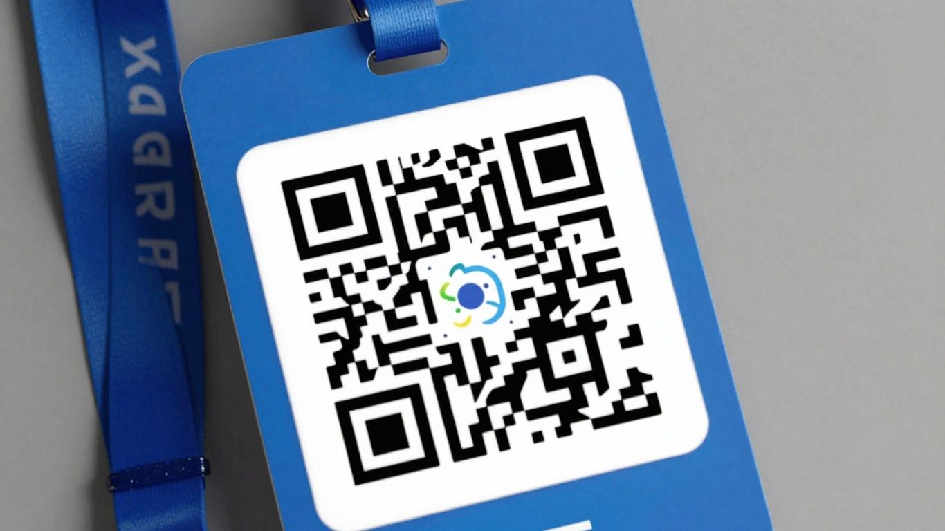 A closeup of a professional event badge showing a clearly formatted dynamic contact link