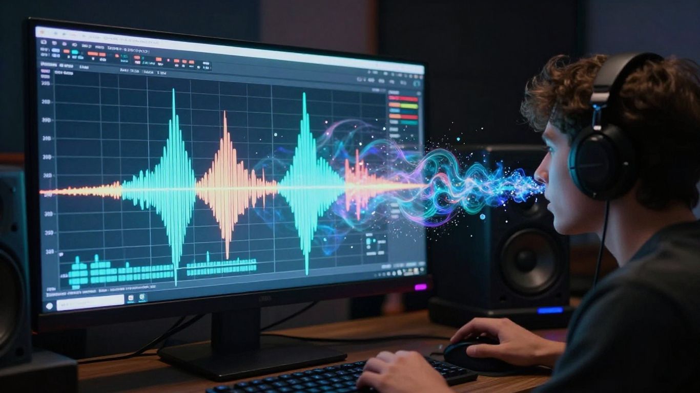 AI vocals merging with music beat in studio