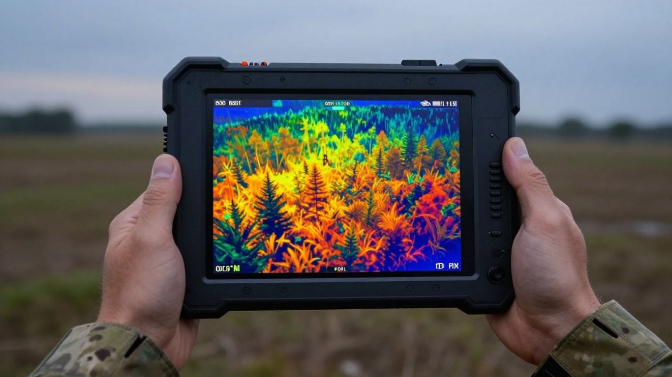 Sensor operator reviewing thermal data in field