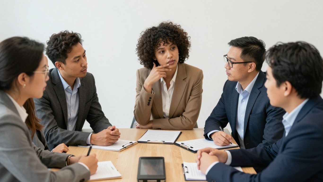 Team discussing options for learning management systems software.