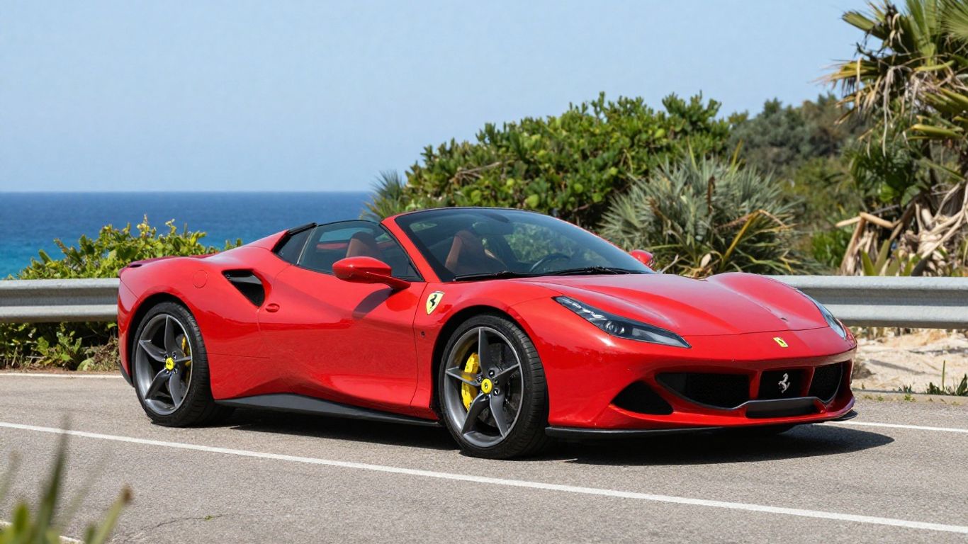 Ferrari Portofino on a scenic coastal road.