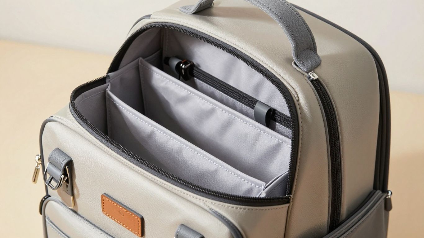 Stylish premium diaper bag with organized compartments.