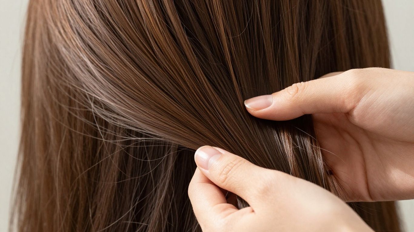 Hands holding thick, healthy hair section